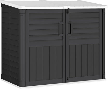 Greesum Outdoor Resin Storage Shed, 34 Cu.ft Horizontal Outdoor Storage Box Waterproof for Garden, Pool Storage, Garbage Cans, Black