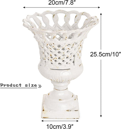 Sungmor Heavy Duty Cast Iron Urn Planter, Beautiful Hollow Trophy Design Tall Orchid Flower Pot, Large Decorative Plastic Flowers Plants Bouquets Vase, Rustic French Country Pot for Home or Garden