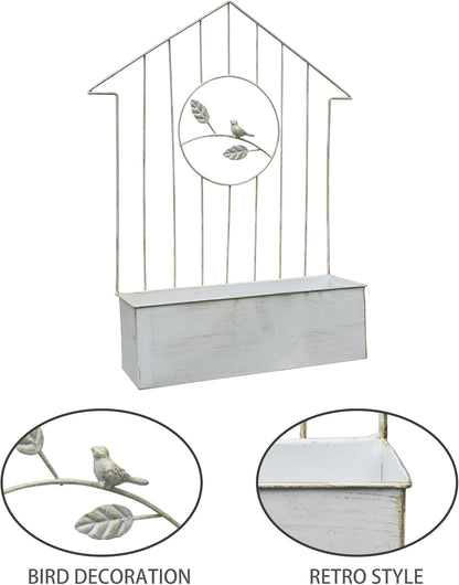 Rustic Metal Wall Planter Country Garden Wall Hanging Mount Vase Pocket Outdoor Vintage Hanging Pot Farmhouse Wall Decor for Plants Flowers (White - Large)