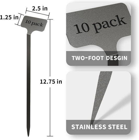 Stainless Steel Plant Labels,Metal Waterproof Plant Markers, Height 12.75 in, Label Area 2.5 in*1.25 in resuable Nursery Tags for Vegetables herb Flower Seed Green House 10-Pack