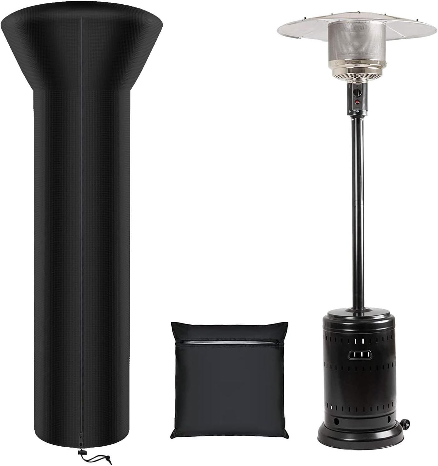 SIRUITON Patio Heater Covers with Zipper and Air Vent,Waterproof Outdoor Heater Cover, Dustproof,Wind-Resistant,UV-Resistant,Snow-Resistant,（89" Height x 33" Dome x 19"Base, 420D Black）