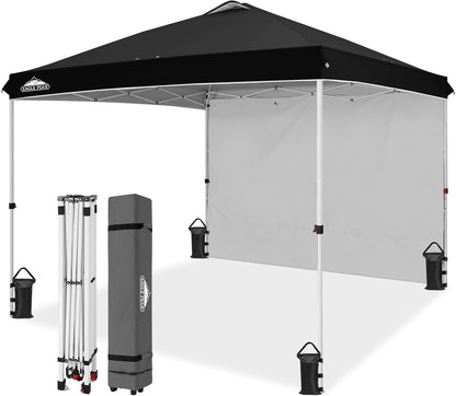 EAGLE PEAK Pop Up Canopy Tent with 1 Sidewall, Easy Setup Event Tent, Outdoor Sun Shade, Wheeled Carry Bag, Stakes and Guy Ropes, Instant Canopy 10x10, Black