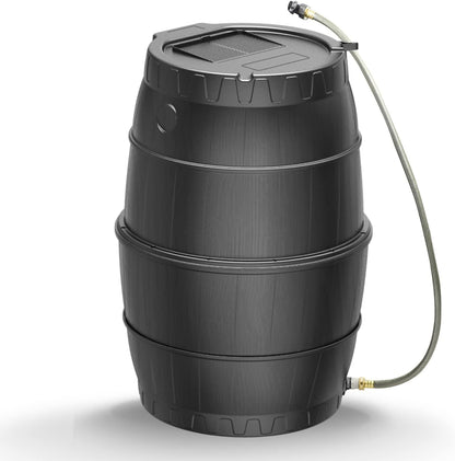 EJWOX Rain Barrels to Collect Rainwater from Gutter for Outdoor Use, 45 Gallon Black Rain Water Collection Barrels, BPA Free Water Catcher with Spigot, Lid, and Hose