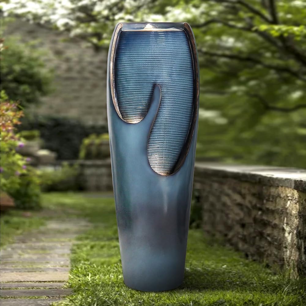 watnature 38.7"H Outdoor Water Fountains and Waterfalls - Indoor Water Jar Fountain Tall Floor Fountain with Lights&Pump for Garden, Patio, House Decor, Modern Indoor Fountains Outdoor Water Features