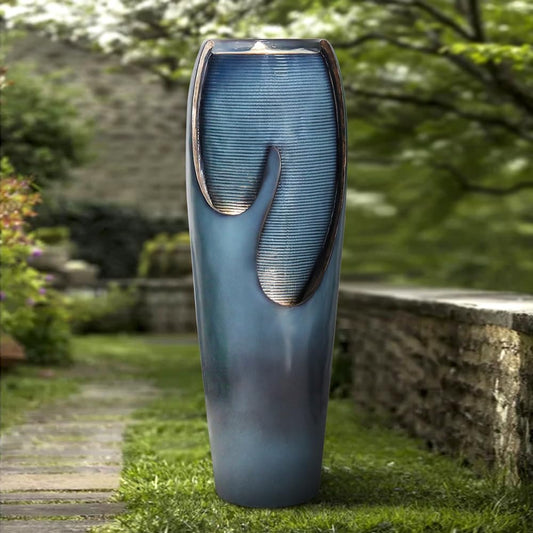 watnature 38.7"H Outdoor Water Fountains and Waterfalls - Indoor Water Jar Fountain Tall Floor Fountain with Lights&Pump for Garden, Patio, House Decor, Modern Indoor Fountains Outdoor Water Features