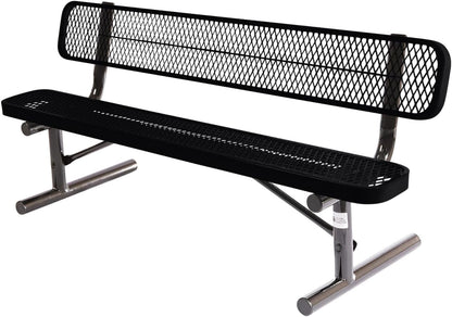 Coated Outdoor Furniture Heavy-Duty Portable Outdoor Bench Thermoplastic Coated, Expanded Metal, Commercial-Grade Seating, Made in America (Portable with Back, 6 Ft, Black)