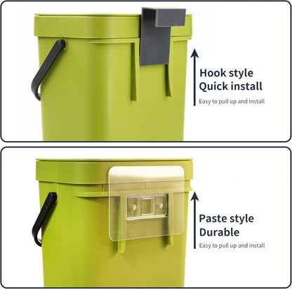 Domiella 2 Pack 1.3 + 0.8Gal Hanging Small Trash Can with Lid, Kitchen Compost Bin for Counter Top or Under Sink, Sealed Food Waste Bin, Mountable Indoor Compost Bucket for Cupboard/Bathroom (Green)