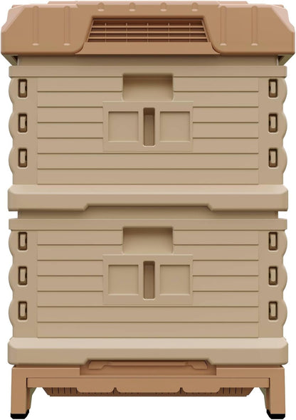Ergo Insulated 10 Frame Bee Hive Set [NO Frames Included] (Double Deep, Tan Body Green Entrance)