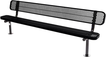 Coated Outdoor Furniture Heavy-Duty Outdoor Bench Thermoplastic Coated, Expanded Metal, Commercial-Grade Seating, Made in America (Surface with Back, 8 Ft, Black)