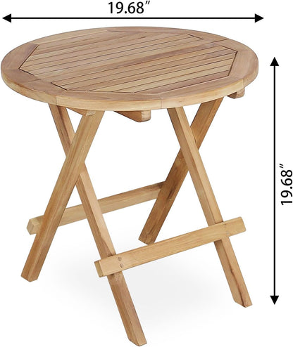 Teak Outdoor Side Table,Patio Table with Adjustable Feet, Small Round Side Tables, Elegant Accent Outdoor Tables for Balcony Porch Poolside(Round Tables Folding)