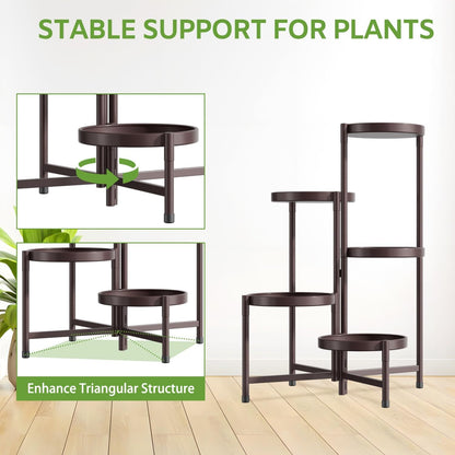 iDavosic.ly 5 Tier Large Plant Stand Indoor, 10 Inch Wide Tall Corner Metal Plant Stands Outdoor for Multiple Plants, Folding Tiered Flower Display Holder Rack Shelf, Violet Bronze