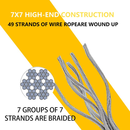 500FT 1/8" T316 Stainless Steel Cable with Cutter, 7x7 Strands Aircraft Wire Rope for Deck Railing, Stair Handrail, Porch Fence, High Strength for Indoor and Outdoor Use