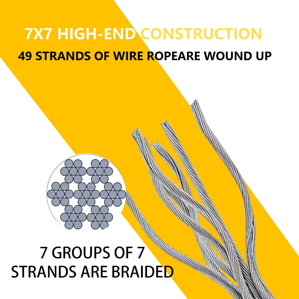 100FT 1/8" T316 Stainless Steel Cable with Cutter, 7x7 Strands Aircraft Wire Rope for Deck Railing, Stair Handrail, Porch Fence, High Strength for Indoor and Outdoor Use