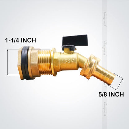 spigot for rain barrel parts kit, brass water barrel spigots accessories for 55 gallon bucket, garden hose connector adapter bulkhead fitting, 1-1/4 inch O.D. inlet & 5/8 inch barb O.D.
