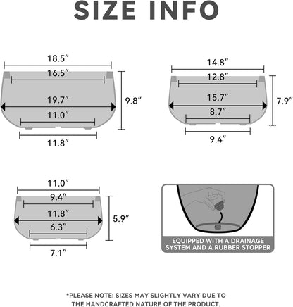 Kante 19.6",15.7",11.8" Dia Round Concrete Planters Set of 3, Cement Plant Pots with Drainage Hole and Rubber Plug for Outdoor Indoor Garden Home, Modern Curvaceous Design, Gray