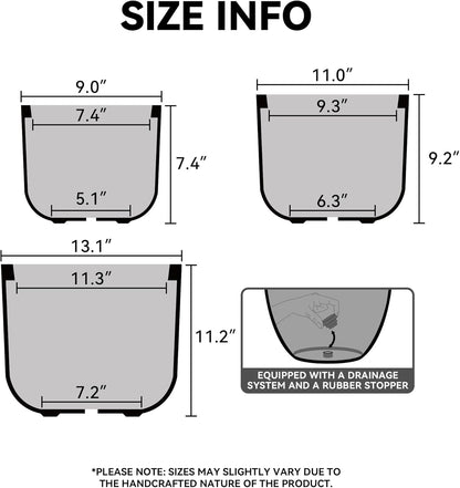 Kante Round Concrete Planter, 11 Inch Dia Classic Style Large Plant Pot with Drainage Hole for Indoor & Outdoor Plants, Ideal for Home, Patio, Garden, Black
