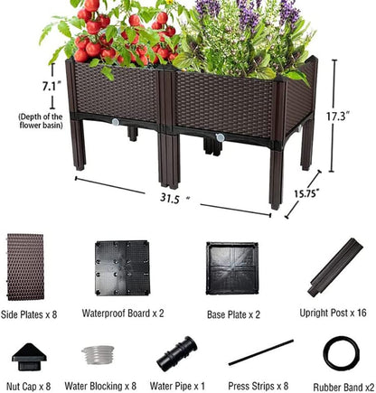 Raised Garden Bed with Legs Plastic Elevated Planters for Outdoor Plants Box Kits for Garden Patio Deck Balcony with Drainage Holes to Planting Flowers,Vegetables,Tomato and Herbs
