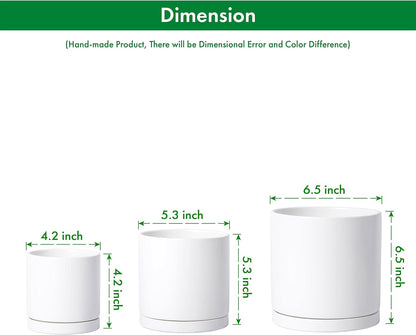 D'vine Dev White Terracotta Pots for Plants, 4.2 Inch 5.3 Inch 6.5 Inch, Succulent Planter Pot with Drainage and Saucer, 40-T-A-1
