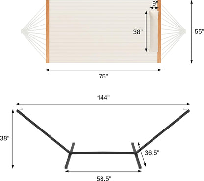 Two Person Hammock with Stand Heavy Duty, Outdoor Patio Hammock with Portable Steel Stand, Large Double Hammocks,480lbs Capacity.(Off White)
