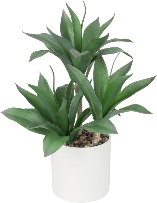 Hollyone Large Artificial Agave Plants Fake Three-Head Agave Succulent Plant Potted 15" Faux Plant in White Pot Succulents Aloe Plant Indoor for Desk Modern Home Decor