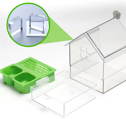 Ziveseller/Sowhathow Pull-Out External Parrot Feeder, Parrot Feeder Parakeet House Bird Bath Transparent Dish Water, Hanging Wild Bird Seed with Squirrel Proof Tray (Green)