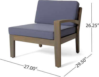 5 Piece Acacia Wood Patio Furniture Set, L-Shape Outdoor Furniture Set with Coffee Table and Ottoman, Conversation Set for Garden, Poolside, Backyard (Grey/18)