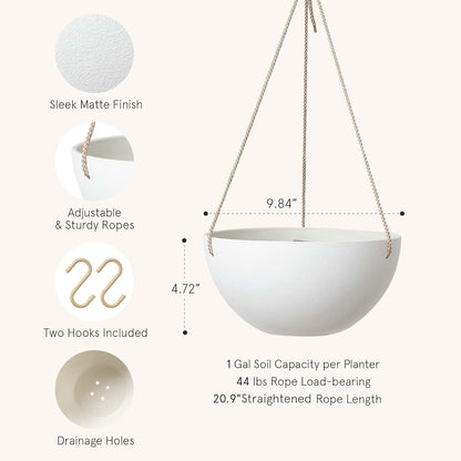 LA Jolie Muse Hanging Planter - 9.84 Inch Hanging Planters for Indoor Plants, Hanging Pots for Plants Indoor Outdoor, Set of 2, White