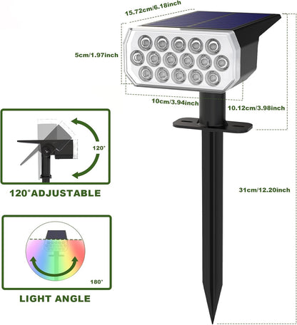 Solar Spot Lights Outdoor, 8 Lighting Modes Multicolor Solar Lights Outdoor Waterproof IP65, Landscape Spotlights for Garden Yard, 6 Pack RGB