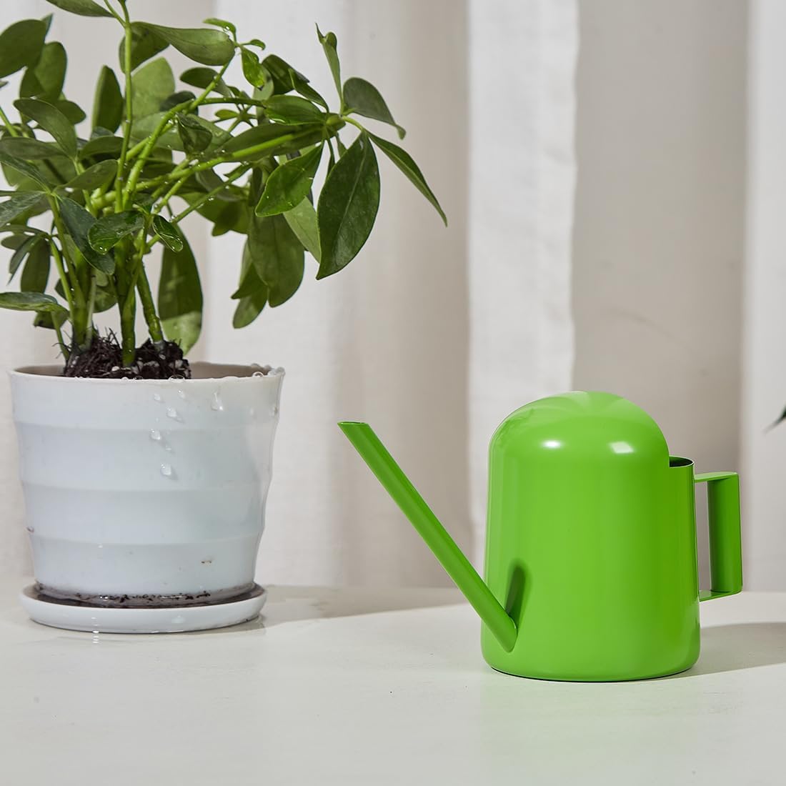Watering Cans, 10oz/300ml Stainless Steel Long Spout Small Watering Sprinkling Pot, Indoor Outdoor Garden Flower Succulents Plant Watering Cans, Stylish Gardening Decoration(Green)