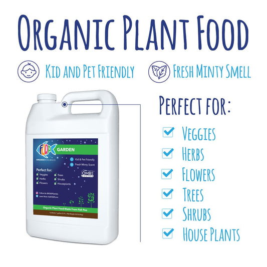 FOOP Garden - Organic Liquid Plant Food Made from Fish Manure (with Fresh Minty Scent) | Fish Fertilizer Alternative Perfect for Veggies, Herbs, Flowers,Trees,Shrubs | Kid&Pet Friendly (1G, 2 Pack)