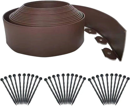 Landscape Edging 33ft,Garden Edging Borders[Extra Tall 4IN ] Flexible Lawn Edging Kit with 30pcs Spikes,Heavy Duty Landscaping Edge Mini Plastic Fence for Yard Grass Flower Bed -Brown