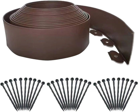 Landscape Edging 33ft,Garden Edging Borders[Extra Tall 4IN ] Flexible Lawn Edging Kit with 30pcs Spikes,Heavy Duty Landscaping Edge Mini Plastic Fence for Yard Grass Flower Bed -Brown
