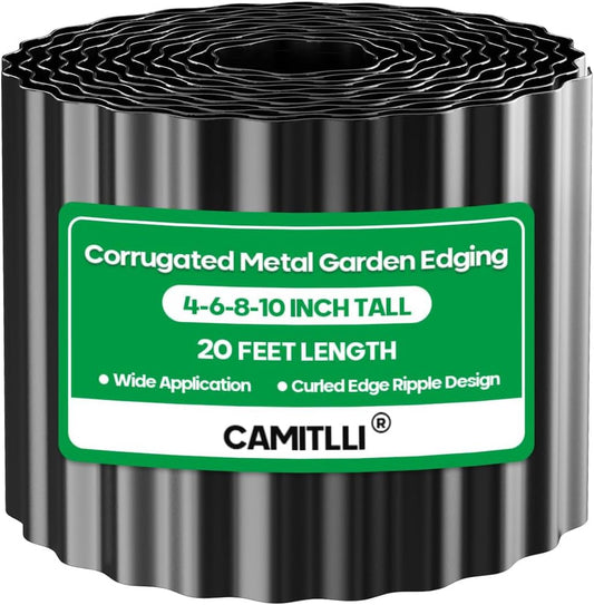 Corrugated Metal Garden Edging, Sturdy Tall Landscape Edging Borders, Perfect DIY for Flower Beds, Lawn and Pathway, Tree Surrounds, Paver Edges (Black, 8"×20FT)