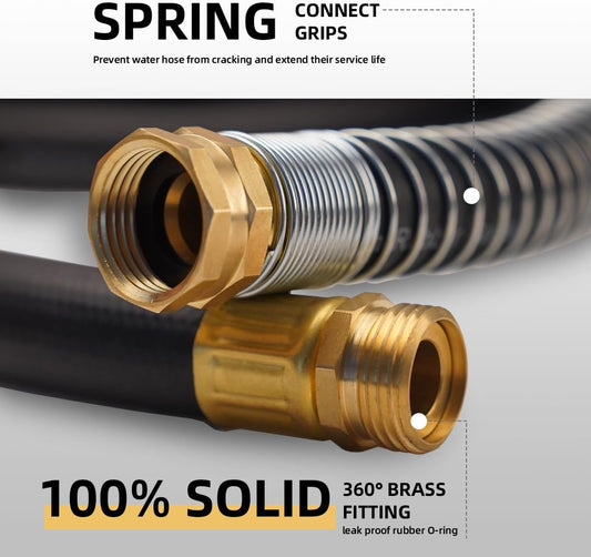 WiseFlow Garden Hose 50FT x 5/8", Heavy Duty Rubber Hose, 1000PSI Burst, 300PSI Working, Water Hose with Five Layered Braiding, Male Female Fittings (Black)