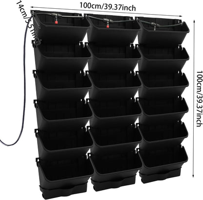 Self-Watering Wall-Mounted Planter, Vertical Wall Planter 18 Pots Vertical Living Wall Planter Indoor Plant Grow Pots w/Timer&Long Hose, Plant Flower Pot Holder for Flowers Vegetables (Black)