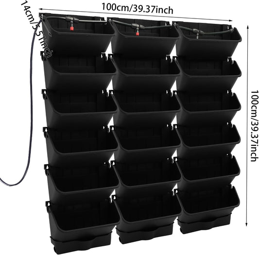 Self-Watering Wall-Mounted Planter, Vertical Wall Planter 18 Pots Vertical Living Wall Planter Indoor Plant Grow Pots w/Timer&Long Hose, Plant Flower Pot Holder for Flowers Vegetables (Black)