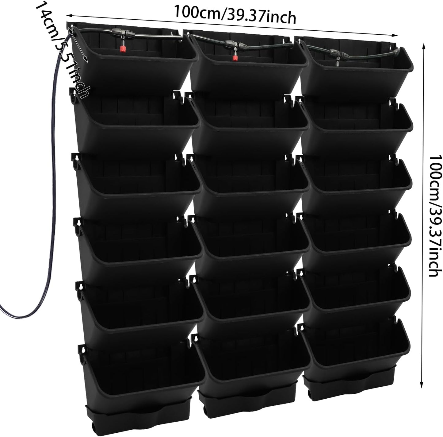 18 Pots Self-Watering Wall-Mounted Planter, 39.4”L x 39.4”H Vertical Wall Planter Self Watering Stackable Planters Vertical Garden Wall Garden Planter Outdoor Indoor for Herbs Flowers Strawberries