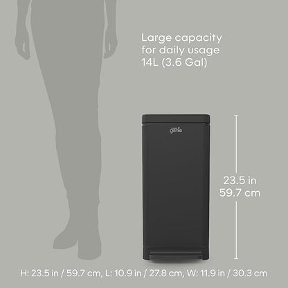 Kitchen Compost Bin, Black Stainless-Steel Large, 3.6 Gallon, Indoor Odorless Composting, Hands-Free, Washable Parts, Includes 8 Tear-Off Compostable Bags and 1 Carbon Filter