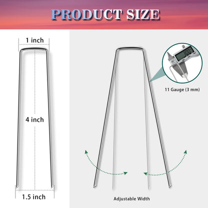 Gtongoko 50 Pack 4 Inch Galvanized Landscape Staples Garden Stakes Plant Cover Stakes 11 Gauge Lawn Staples Fence Stakes Ground Stake for Landscaping Securing Weed Barrier Fabric