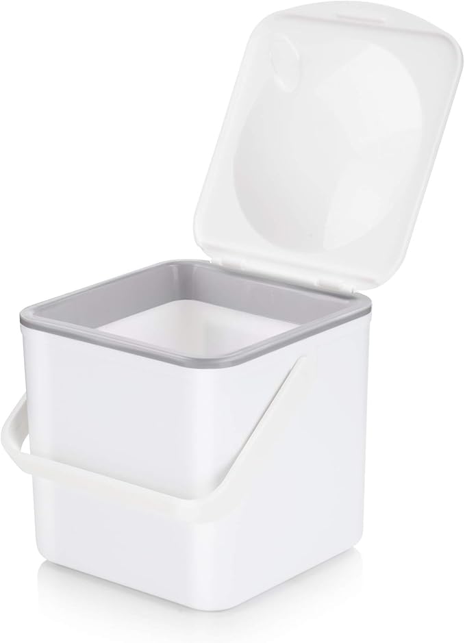 Minky Homecare Kitchen Compost Bin – Countertop Food Waste Caddy with Easy Wipe Clean Interior – Made in The UK - 3.5L (0.9 gal.) (White)