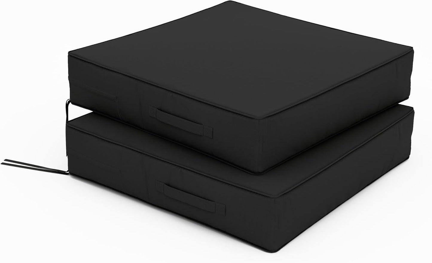 Patio Chair Cushions 24 X 24 X 5 Inch Waterproof Outdoor Seat Cushions for Patio Furniture, Outdoor Sofa Couch Pads with Ties & Handle, Set of 2, Black