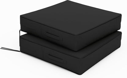 Patio Chair Cushions 24 X 24 X 5 Inch Waterproof Outdoor Seat Cushions for Patio Furniture, Outdoor Sofa Couch Pads with Ties & Handle, Set of 2, Black