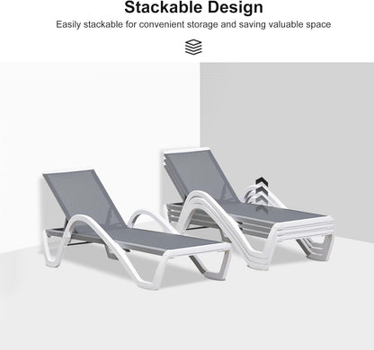 PURPLE LEAF Patio Chaise Lounge Chair Outdoor Plastic Textilene Sun Bathing Recliner Tanning Pool Lounger with 6 Adjustable Position for Outside Beach in-Pool Lawn Poolside, Gray
