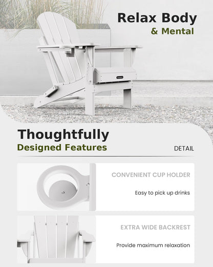 MUCHENGHY Folding Adirondack Chairs 6 Pack, Patio Chairs, Lawn Chairs, Outdoor Chairs, Adirondack Chair Plastic, Fire Pit Chairs, Weather Resistant with Cup Holder for Deck, Backyard, Garden(White)