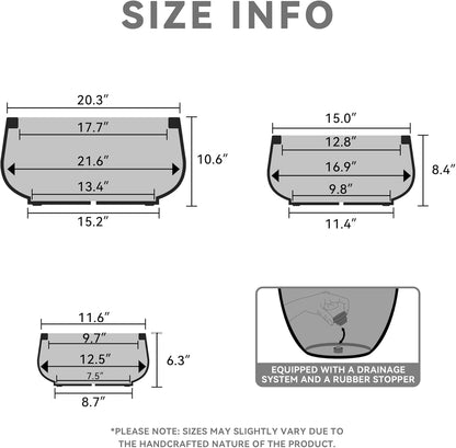 Kante 21.6",16.9",and 12.5" Dia Round Weathered Concrete Elegant Planters (Set of 3), Outdoor Indoor Garden Plant Pot with Drainage Hole and Rubber Plug for Home & Patio