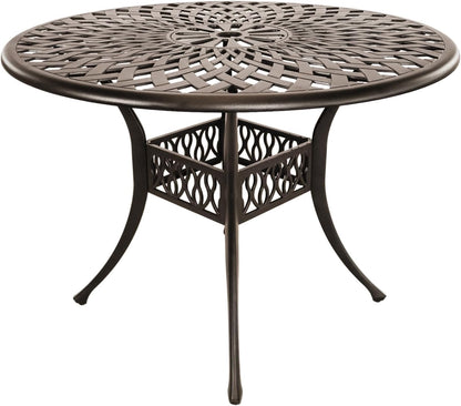 5 Piece Cast Aluminum Outdoor Dining Set, Outdoor Table and Chairs Set of 4, Patio Dining Set with 4 Chairs and 42" Round Table, Patio Conversation Set with 1.97" Umbrella Hole