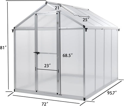 BPS 6' x 8' Walk-in Polycarbonate Greenhouse with Heavy-Duty Aluminum Frame, 1 Vent Window & Lockable Door for Outdoor, Patio, Backyard, and Garden Use