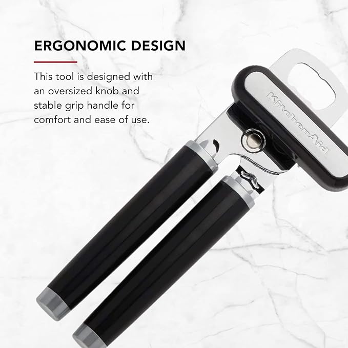 KitchenAid Classic Multifunction Can Opener and Bottle Opener Easy to Use,Razor Sharp Stainless Steel Cutting Wheel,Soft Ergonomic Handles,Black,(Pack of 12)