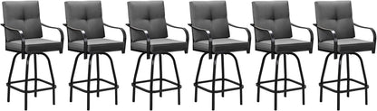 Patio Swivel Bar Stools, Outdoor High Back Swivel Bar Chair Set of 6 with Cushion & All Weather Steel Frame for Backyard, Lawn, Poolside and Balcony, Dark Gray