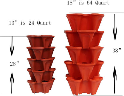 18 inch Large Stackable Planters (Terra-Cotta) Out Door Garden. Vertical Planter. Made USA. Easy to Set up Save a Space. Save a Water.